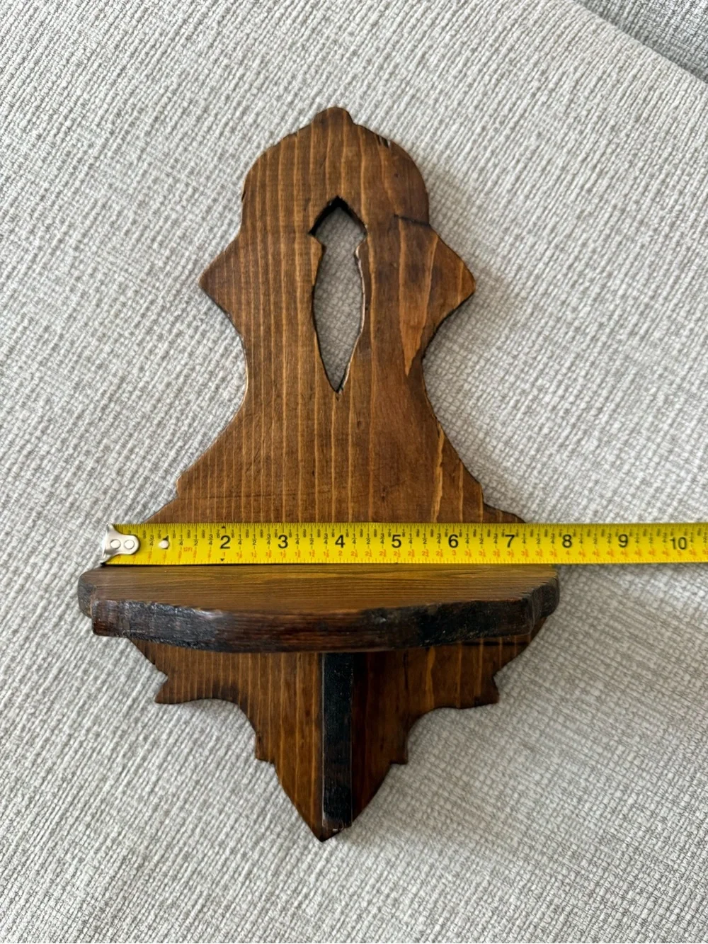 Older Vintage Wooden Wall Display Shelf - Hand Carved Edges & Keyhole